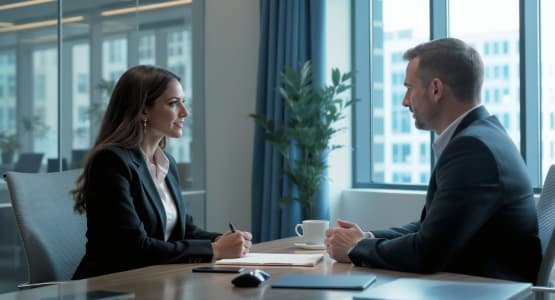 Une femme fait passer un entretien d'embauche à un homme