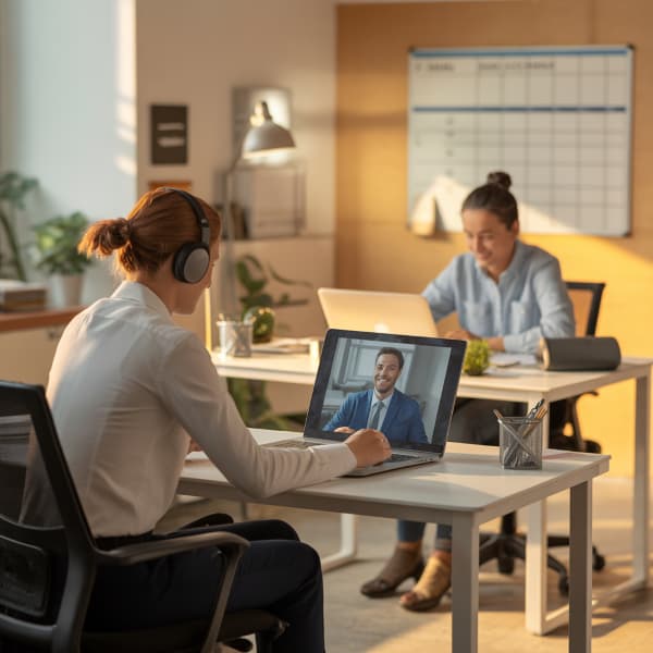 Une femme se forme dans un bureau de TPE-PME