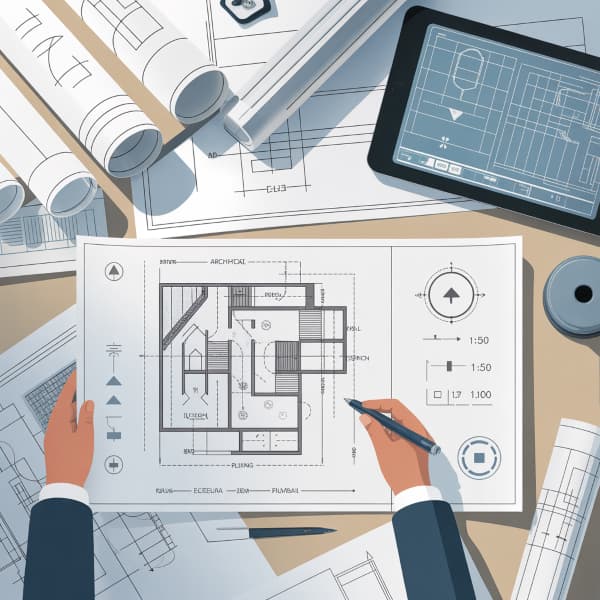 Un architecte consulte un plan technique